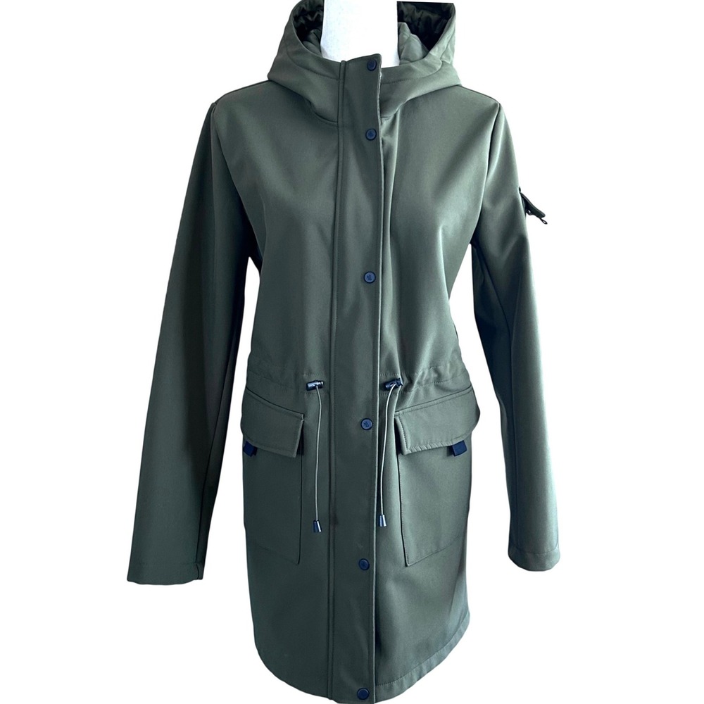 Lauren Ralph Lauren Womens Olive Green Hooded Softshell Rain Jacket Medium